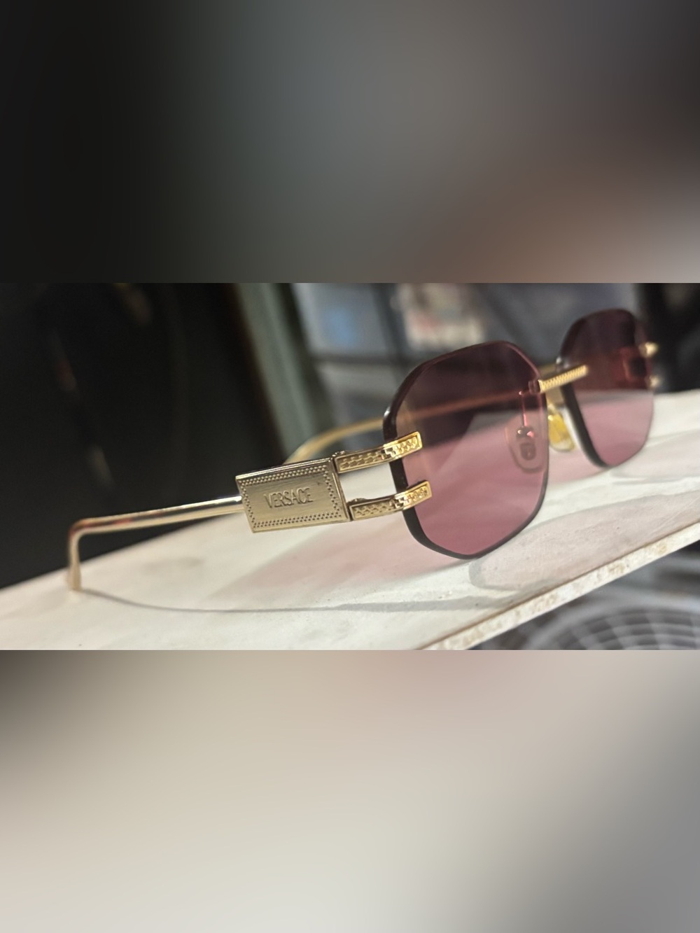 Versace Gold Metal Temples Sunglasses with Pink Lenses